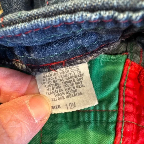 OshKosh 12M Colorblock Baby Outfit 90s Retro Kids Overalls Vintage - Picture 4 of 5